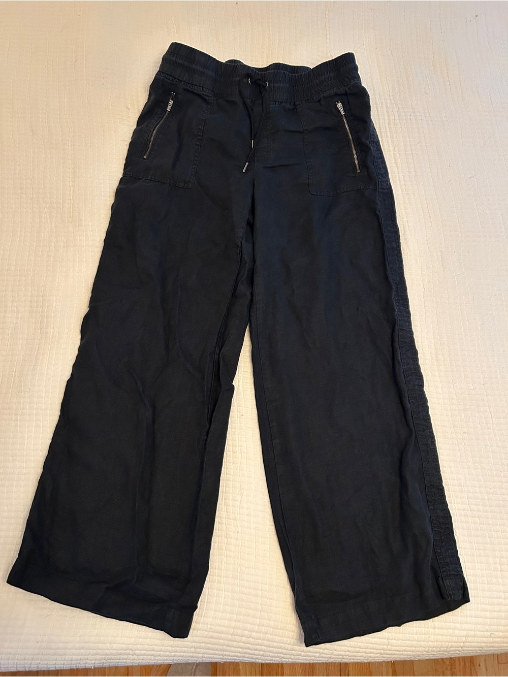 Athleta Cabo Wide Leg Linen Pants in Black